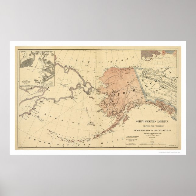 Alaska Ceded By Russia Map 1867 Poster (Front)