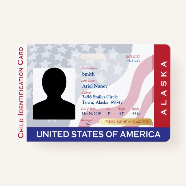 ALASKA - Child ID Card ID Badge (Front)