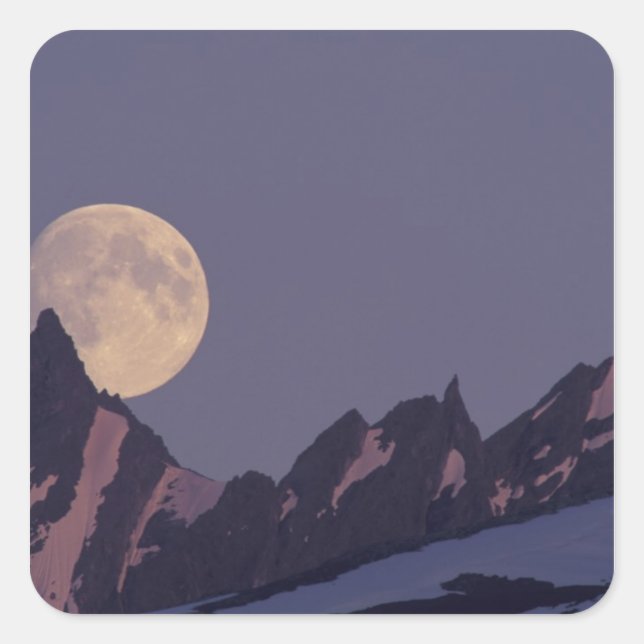 Alaska, Chugach Mountains Full moon rises Square Sticker (Front)