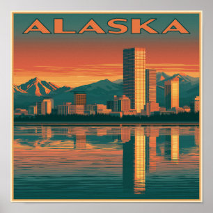 Alaska Cityscape Sunset Poster