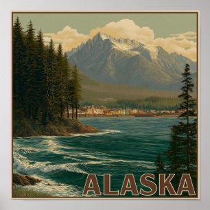 Alaska Coastal Town Landscape Poster