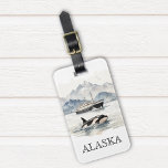 Alaska Cruise Cruising Orca Watercolor Custom Luggage Tag<br><div class="desc">This design may be personalised in the area provided by changing the photo and/or text. Or it can be customised by clicking Personalise this Template and then choosing the click to customise further option and delete or change the colour of the background, add text, change the text colour or style,...</div>