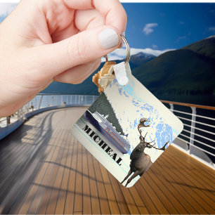Alaska Cruise Ship Elk and Mountains Key Ring