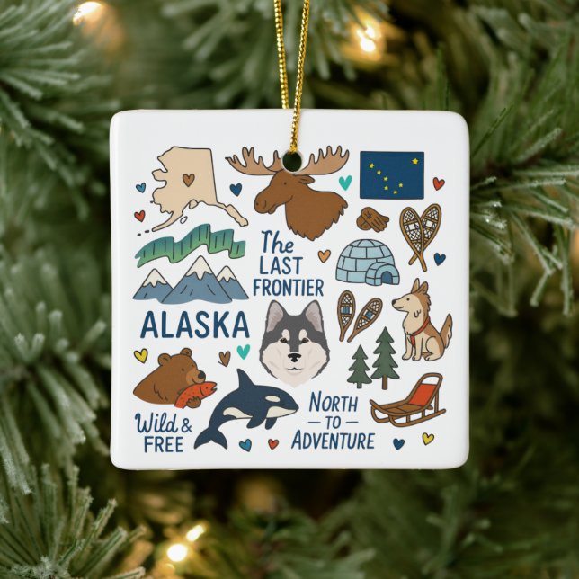 Alaska Custom Family Trip Keepsake Christmas Ceramic Ornament (Tree)