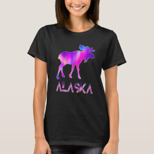 Alaska Day Moose Aurora Borealis At Night   T-Shirt