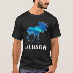 Alaska Day Moose Aurora Borealis Northern Lights T-Shirt