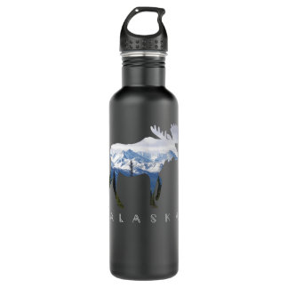 Alaska Day Moose Snowy Mountain - Alaskan Tourist 710 Ml Water Bottle