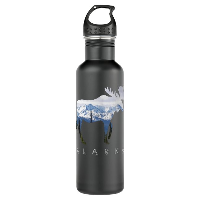 Alaska Day Moose Snowy Mountain - Alaskan Tourist  710 Ml Water Bottle (Front)