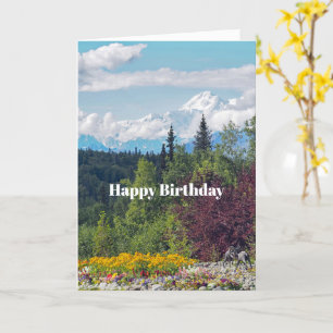 Alaska Denali Landscape Floral Photo Birthday Card