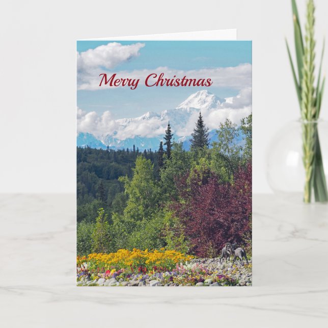 Alaska Denali Landscape Floral Photo Christmas Holiday Card (Front)