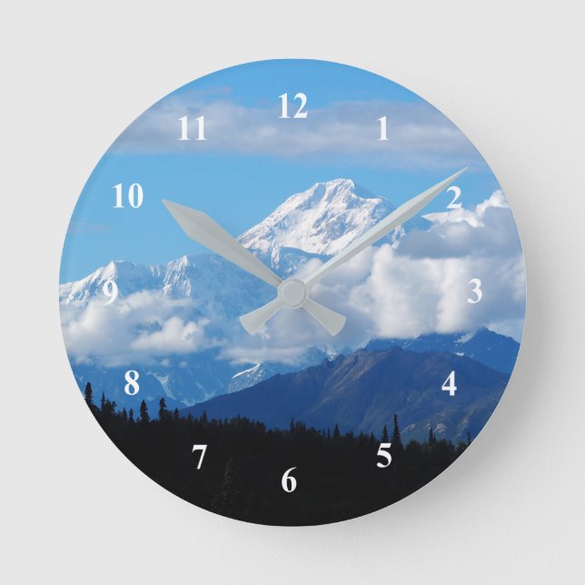 Alaska Denali Mountain Landscape Photo Round Clock (Front)