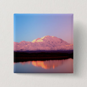 Alaska, Denali National Park, Mt. McKinley at 15 Cm Square Badge