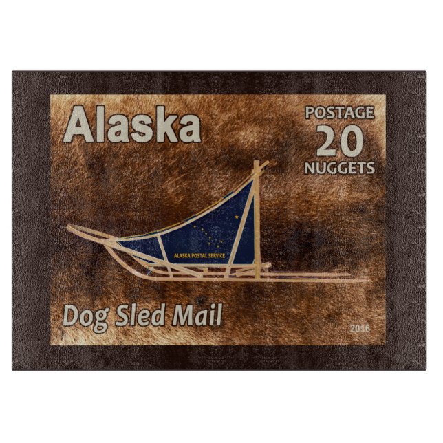 Alaska Dog Sled Mail Postage Stamp Cutting Board (Front)
