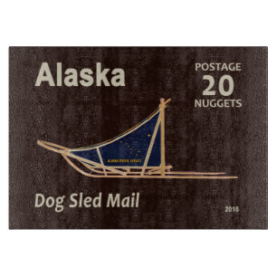 Alaska Dog Sled Mail Postage Stamp Cutting Board