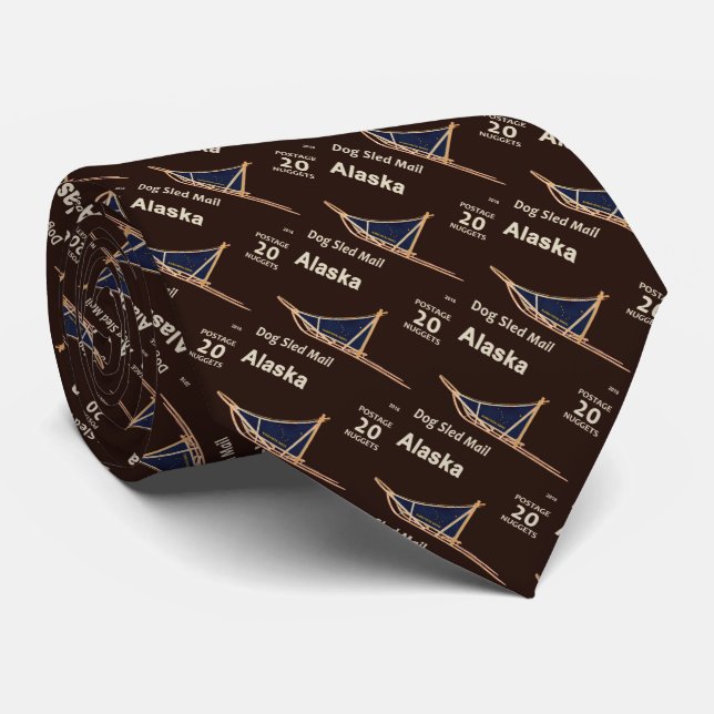 Alaska Dog Sled Mail Postage Stamp Tie (Rolled)
