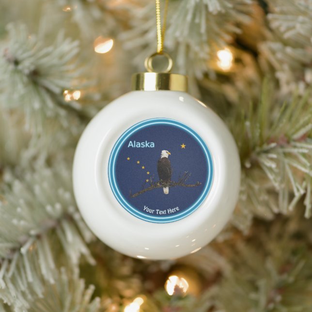 Alaska Eagle And Flag Ceramic Ball Christmas Ornament (Tree)