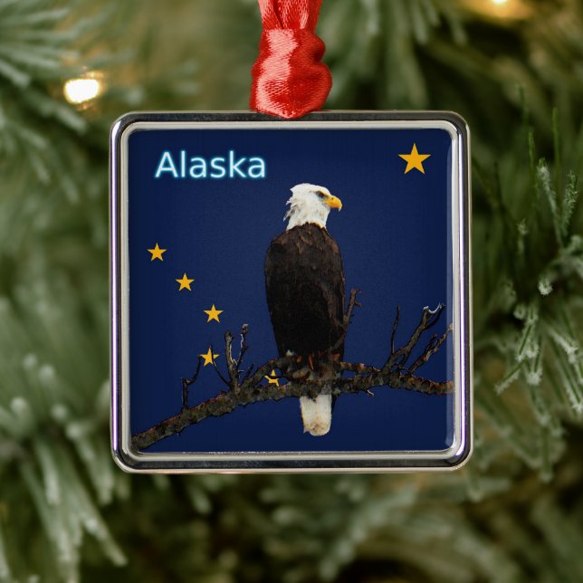 Alaska Eagle And Flag Metal Tree Decoration (Tree)