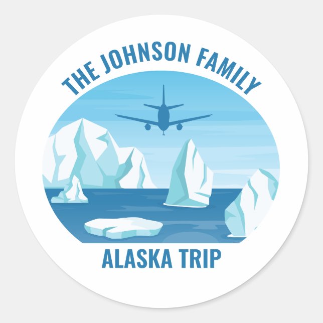 Alaska Family Vacation Custom Blue Glacier Classic Round Sticker (Front)