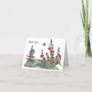 Alaska Fireweed Flower w/Blue Butterfly Designed Thank You Card
