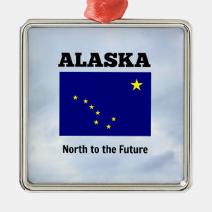 Alaska flag and slogan metal ornament