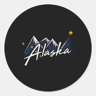 Alaska Flag Mountains Distressed State Classic Round Sticker