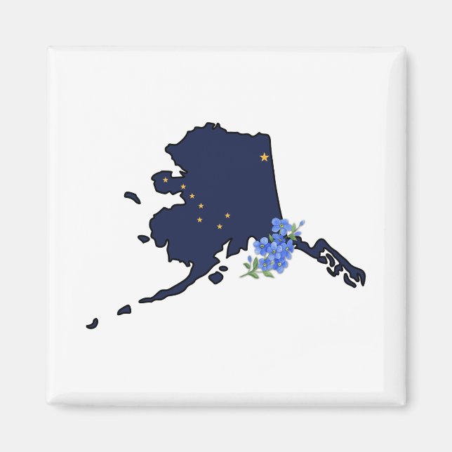 Alaska Flag with State Flower Forget me Not Magnet (Front)