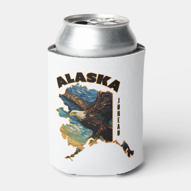 Alaska Flying Eagle Adventure T-Shirt Can Cooler (Can Front)
