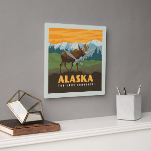Alaska   Frontier Moose Square Wall Clock