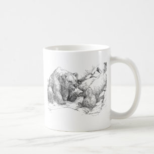 Alaska Grizzly & Sow Cub Playing B&W Coffee Mug