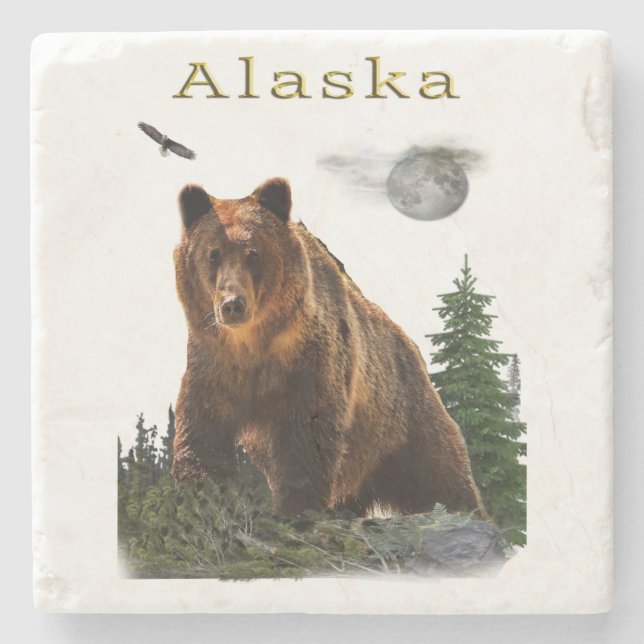 Alaska Grizzly Stone Coaster (Front)