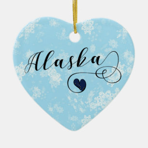 Alaska Heart, Christmas Tree Ornament, Alaskan Ceramic Tree Decoration