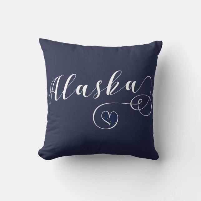 Alaska Heart Throw Pillow, Alaskan Flag Cushion (Front)