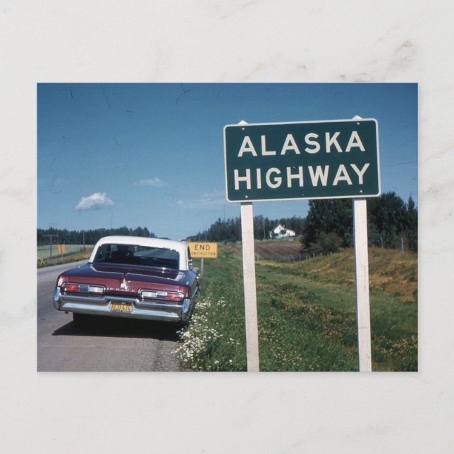 Alaska Highway Sign 1962 Vintage Postcard (Front)