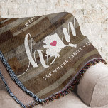 Alaska Home State Personalised Wood Look Throw Blanket<br><div class="desc">Show some home state pride with this cute rustic faux wood plank throw blanket featuring "home" in white calligraphy script lettering with a silhouette map of the state of Alaska standing in for the letter "O." A pink heart illustration inside the state map completes the design; you can change the...</div>