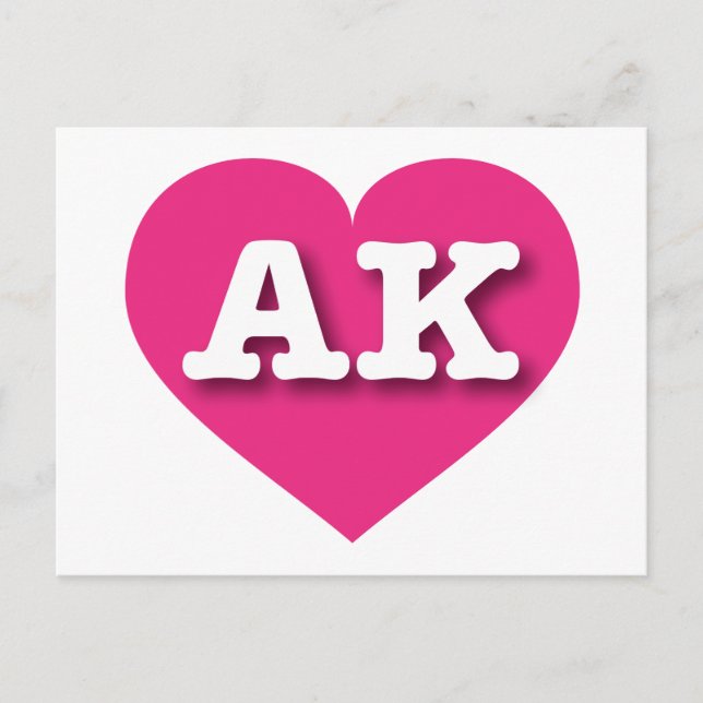 Alaska Hot Pink Heart - I love AK Postcard (Front)