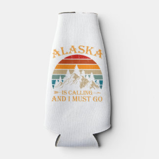 Alaska Is Calling Retro Vintage Mountains Nature Bottle Cooler