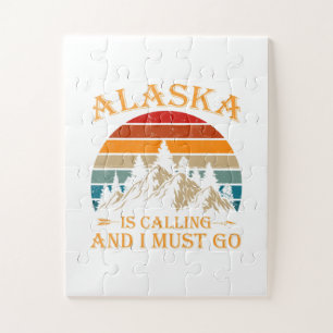 Alaska Is Calling Retro Vintage Mountains Nature  Jigsaw Puzzle