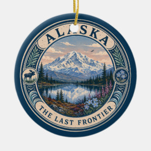 Alaska Landscape Illustration Travel Art Badge Ceramic Tree Decoration