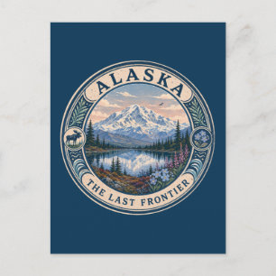 Alaska Landscape Illustration Travel Art Badge Postcard