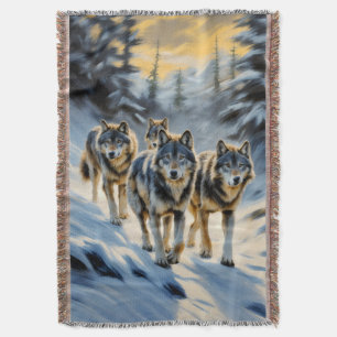 Alaska Landscape Wild Wolf Pack Winter Scene Throw Blanket