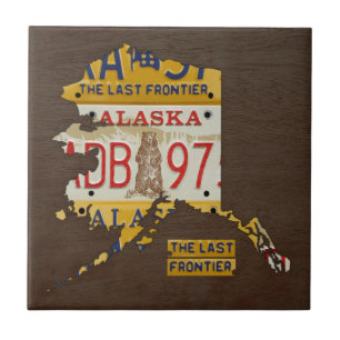 Alaska License Plate Map Ceramic Tile V3