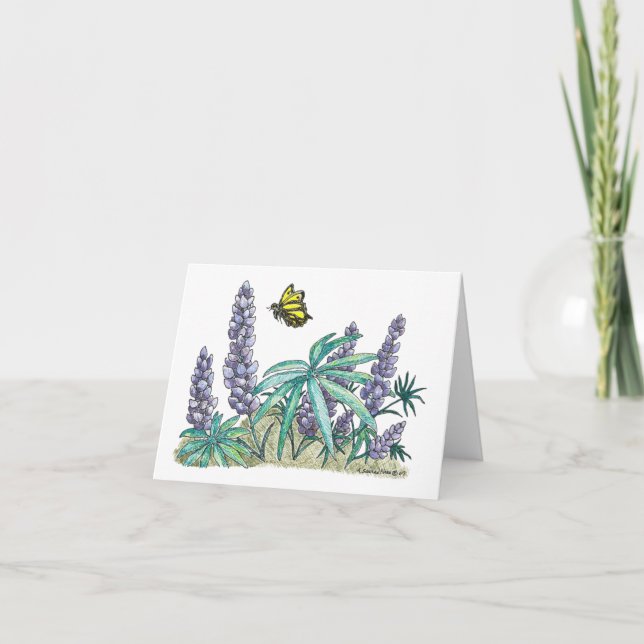 Alaska Lupine Flower Yellow Manarch Butterfly Thank You Card (Front)