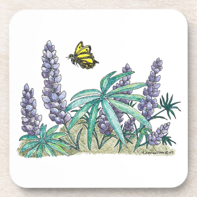 Alaska Lupine Watercolor Coaster (Front)