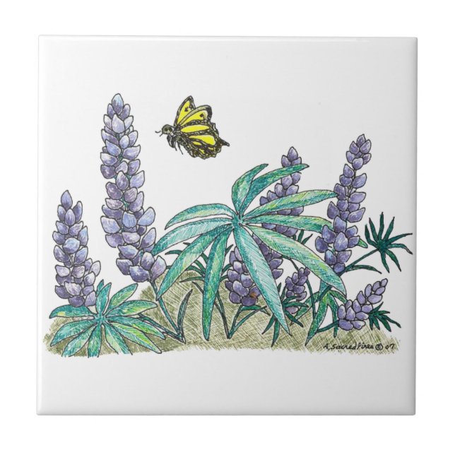 Alaska Lupine Watercolor Tile (Front)