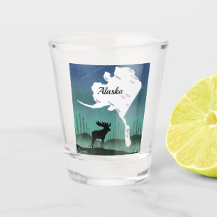 Alaska Map and Moose Shot Glass
