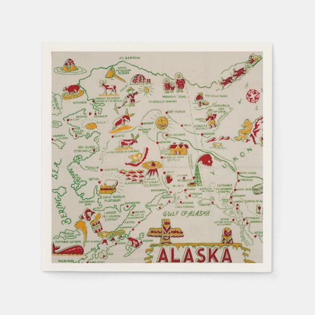 Alaska Map Illustrated Napkin (Front)