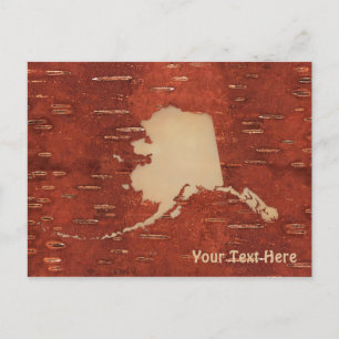 Alaska Map On Inner Birch Bark Postcard