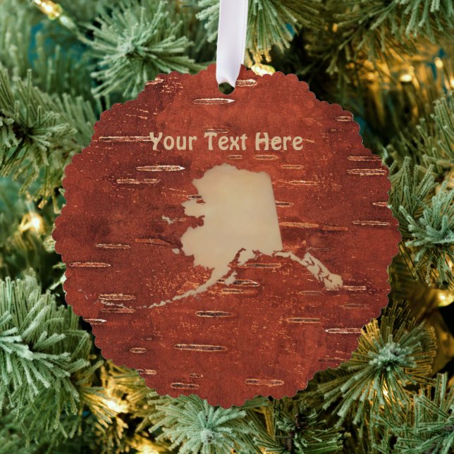 Alaska Map On Inner Birch Bark Tree Decoration Card (Insitu (Tree))