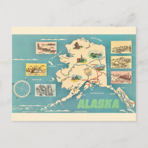 Alaska Map Retro Postcard 