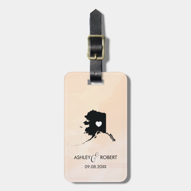 Alaska Map Wedding Luggage Tag with Couple's Name (Front Vertical)